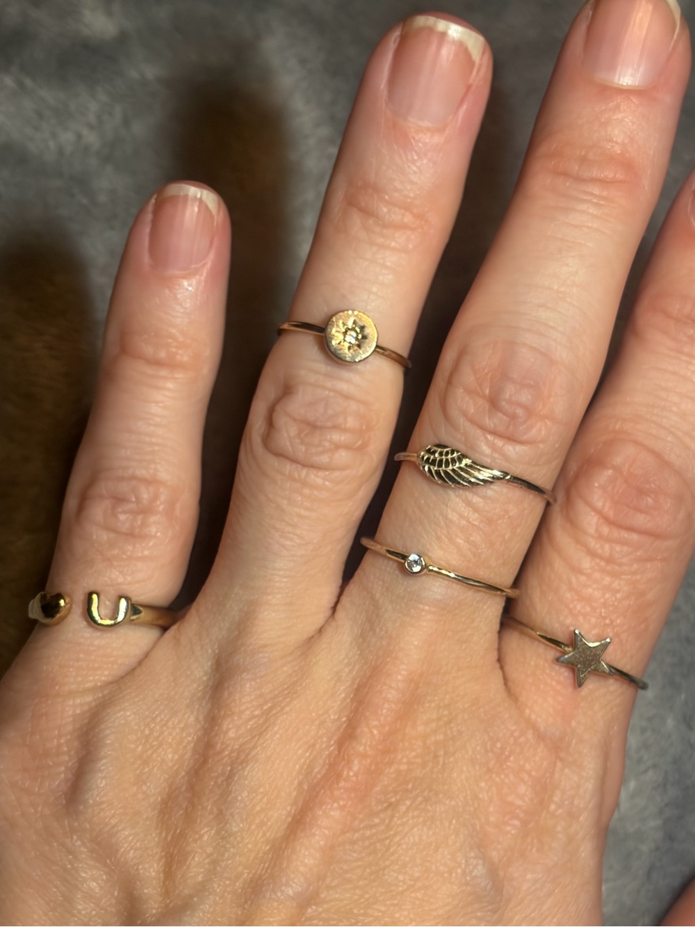 5pc 2010s Boho Celestial Stacking Ring Lot Star Wing Crystal Horseshoe